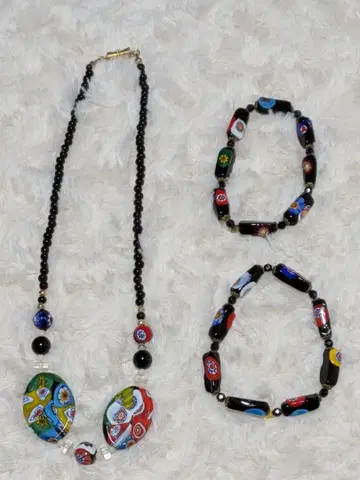 베네치안 유리 목걸이 팔찌 세트