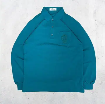 터콰이즈 긴팔 피케 셔츠 포켓 부착 00's vintage 아카이브