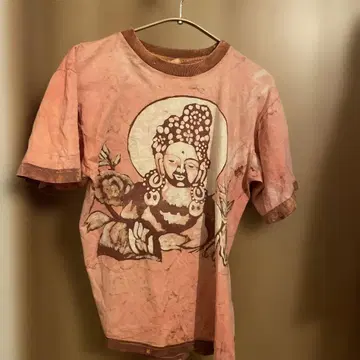 불상 프린트 핑크 T셔츠