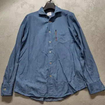 폴스미스 현행 XL 데님 셔츠 멀티 스트라이프 자수 인디고 블루