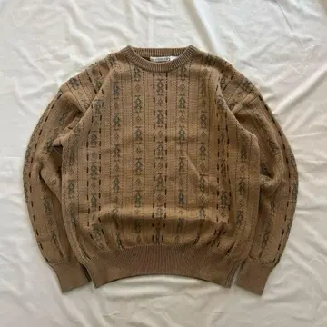 90's vintage 총 패턴 니트 베이지 코튼 아메카지 시티