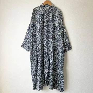 ICHI antiquites 린넨 플로럴 패턴 셔츠 원피스