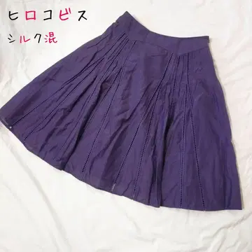 HIROKO BIS 플레어 스커트 광택감 컷워크 자수 퍼플