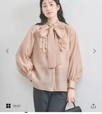 [ 새상품급 ] 유나이티드 애로우즈 프릴 리본 타이 블라우스 라이트 핑크