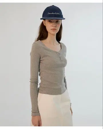 SOMEWHEREBUTTER 그레이 헨리넥 긴팔 T셔츠