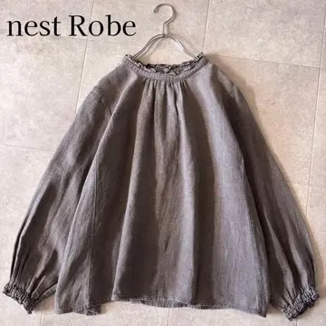 컨디션 최상 네스트로브 2way 프릴넥 블라우스 린넨100% 그레이지