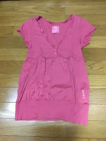 DEHA 핑크 V넥 T셔츠 프렌치 소매 요가