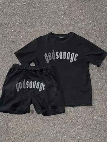 god savage 티셔츠 숏팬츠 세트 블랙 셋업