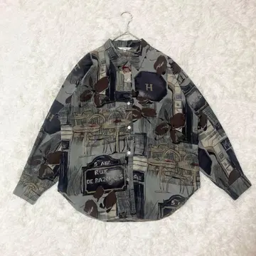 패턴 셔츠 아트 패턴 카페 테라스 예술 긴팔 그런지 c-boy Y2K