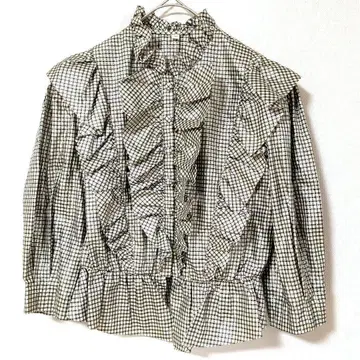 Jean Dore Palais 쟝도르 체크 무늬 프릴 셔츠 칠부 소매