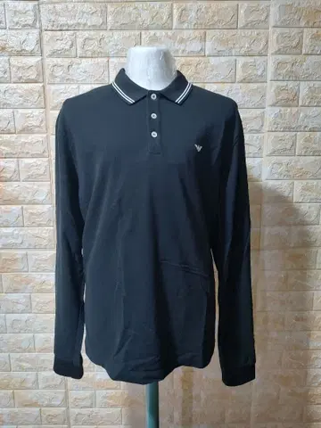 아르마니 블랙 긴팔 피케 셔츠 스트라이프 포함