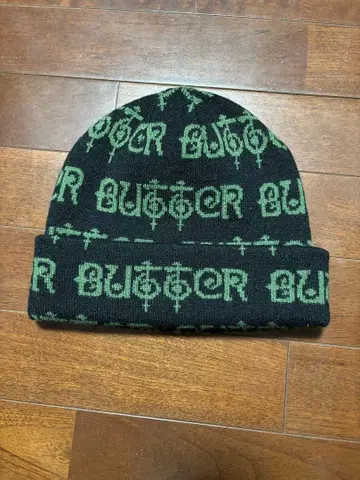 BUTTER 니트 모자 비니 블랙 x 그린 올 패턴 스트릿