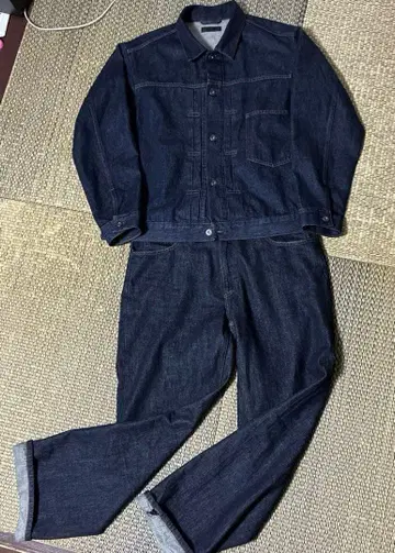 유니클로 다크 네이비 데님 자켓과 팬츠 세트
