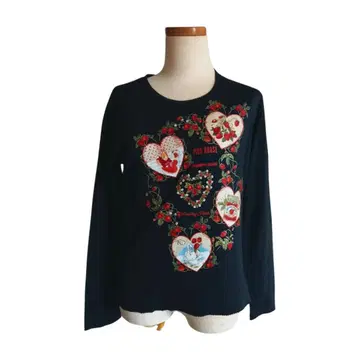 PINK HOUSE 핑크하우스 긴팔 하트 딸기 프린트 티셔츠 M