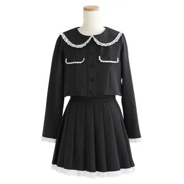 유메텐보 DearMyLove 둥근 카라 레이스 세일러 셋업 4L 블랙