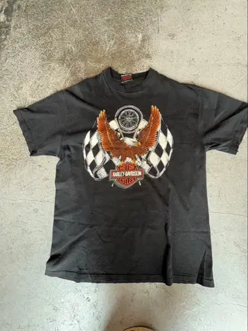 90s Harley-Davidson T셔츠 체크 무늬 깃발