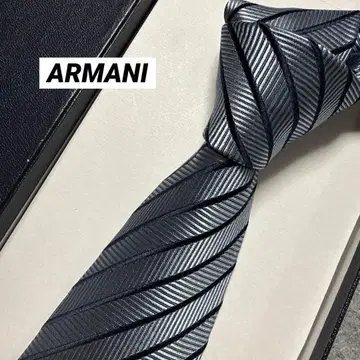 아르마니 넥타이 네이비 스트라이프 실크 자카드