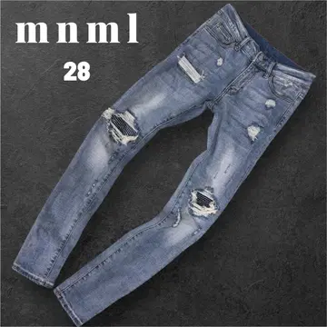 mnml 스키니 데님 라이트 블루 데미지 가공