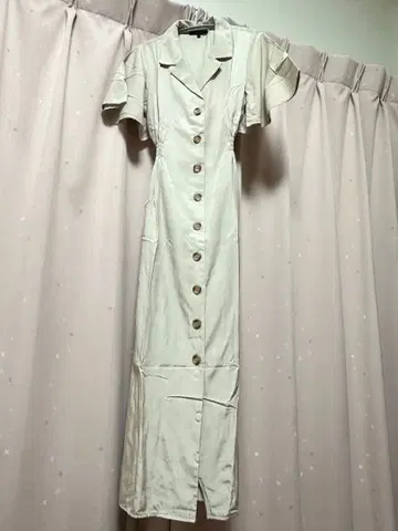 rienda 리엔다 반팔 롱 원피스 프론트 버튼 허리 리본