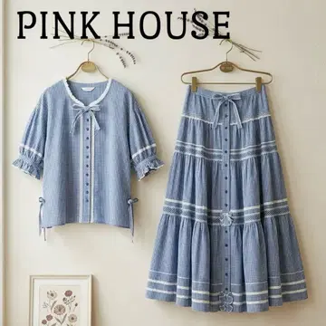 핑크하우스 오버 블라우스 티어드 프릴 스커트 세트 셋업