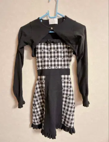 허니뮤우 백리본 x 깅엄하트 앙상블 원피스 블랙