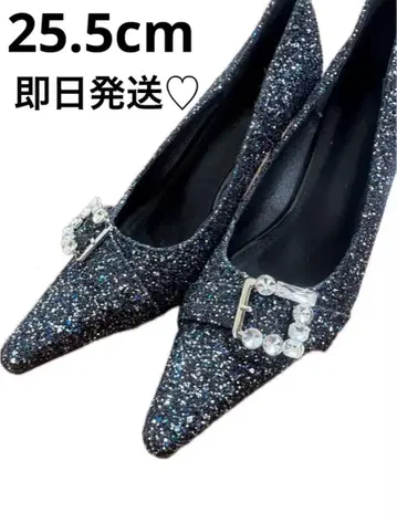 25.5cm 빅 비쥬 글리터 펌프스 스틸레토 블랙