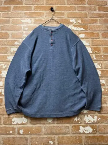 90s 써멀 롱T 헨리넥 스카이블루 탁한 블루 티셔츠 구제 의류