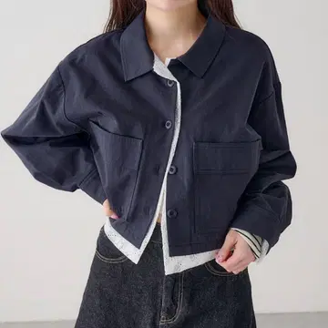 Kastane 레이어드 숏 셔츠 자켓 다크 블루