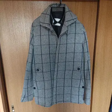 MEN'S MELROSE 그레이 체크 무늬 피 코트