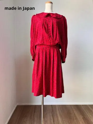일본제 핀턱 꽃무늬 옷깃 리본 롱 원피스 드레스 레드 Y64O