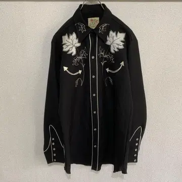 70s HbarC 웨스턴 셔츠 M USA제 자수 빈티지 블랙