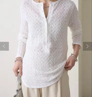 omekashi 레이스 헨리넥 롱T