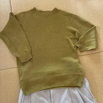 마가렛호웰 올리브 그린 오부 소매 면린넨 스웨터