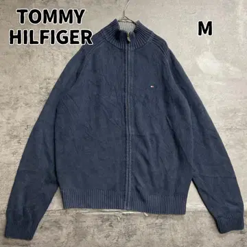 타미힐피거 풀 집업 니트 자켓 네이비 하이넥 로고 [ 9216 ]