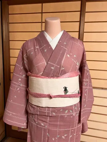 핑크 여름용 코몬 다회용 오비, 허리띠, 오비 장식 천 세트