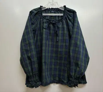 핑크하우스 체크 무늬 스모크 블라우스