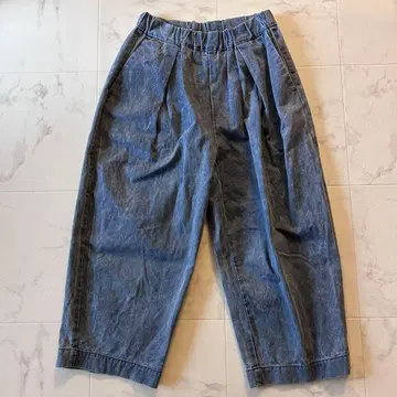 yuni 유니 코팅 데님 밴딩 턱 팬츠 빈티지 와이드
