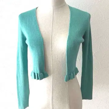 [컨디션 최상] TOCCA 실크 100% 프릴 볼레로 가디건 그린 M
