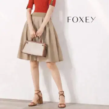 FOXEY 허리 리브 실크 스커트 쉘 플레이트 베이지 40