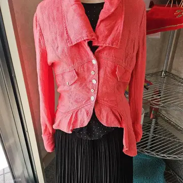 새상품급 트리코 시크 빅 칼라 린넨 자켓 디자인 버튼 이탈리아제