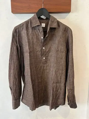 마리아 산탄젤로 린넨 셔츠 이탈리안 칼라 풀오버