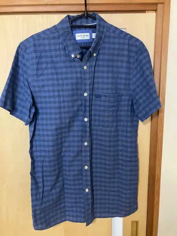 LACOSTE 슬림핏 반팔 셔츠 US S 네이비 계열 체크
