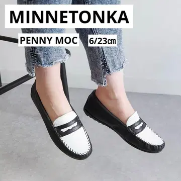 새상품급 미네통카 [ 6/23cm ] 페니모크 로퍼 가죽 바이컬러