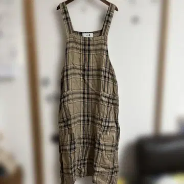 mou 린넨 체크 오버롤 스커트 베이지 tutie