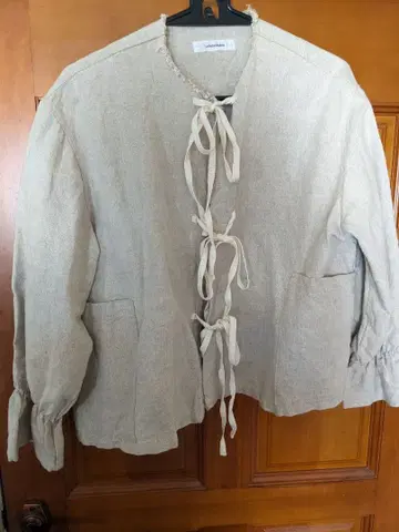 우치다 미싱 린넨 노카라 자켓 베이지