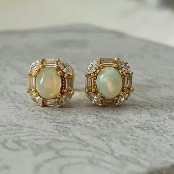S925 오팔 오팔과 큐빅 지르코니아 귀걸이