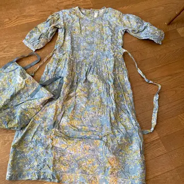 핑크하우스 스카이블루 양귀비 프린트 7부 기장 소매 원피스와 백 세트