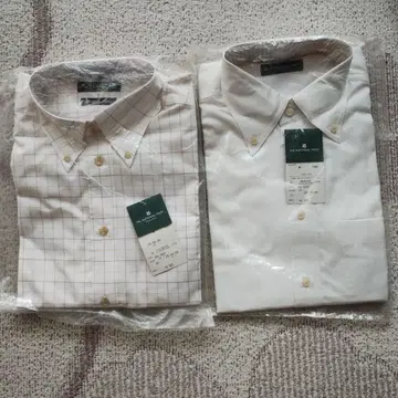 긴팔 와이셔츠 2장 세트 (체크 무늬 화이트)