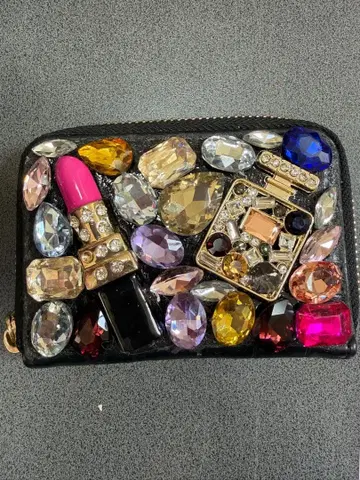 보석 장식 블랙 카드 케이스 동전 지갑