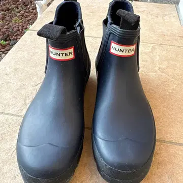 HUNTER 네이비 장화 숏 레인부츠